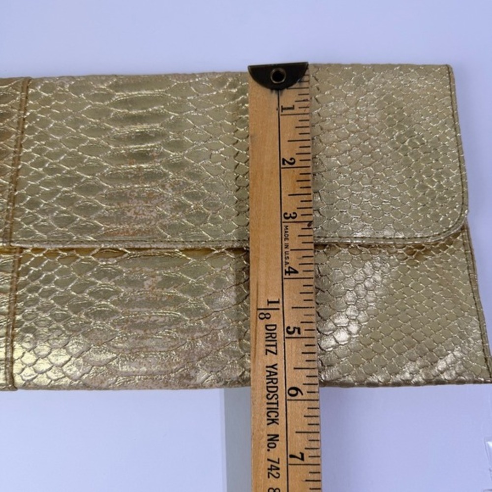 Jessica McClintock Gold Snake Embossed Metallic Clutch Evening Bag - Picture 5 of 12